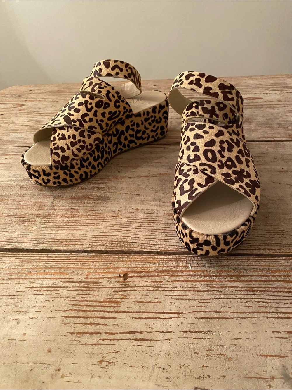 Matisse Leopard Print ( cow fur)Crossover Ankle Strap Sandals - Brown & Cream